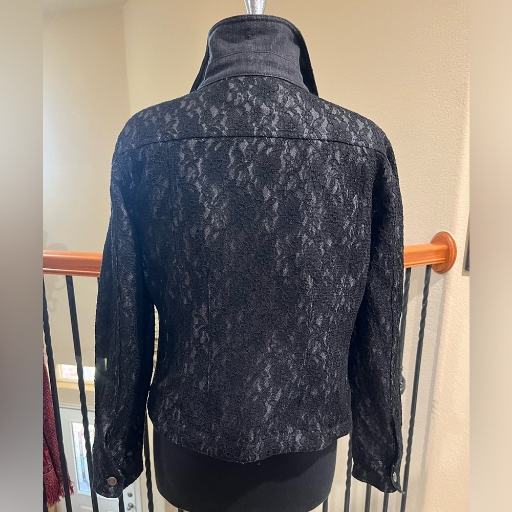 Jendo Black Lace DENIM BUTTON UP JACKET WOMEN SIZE 12 - Picture 8 of 8